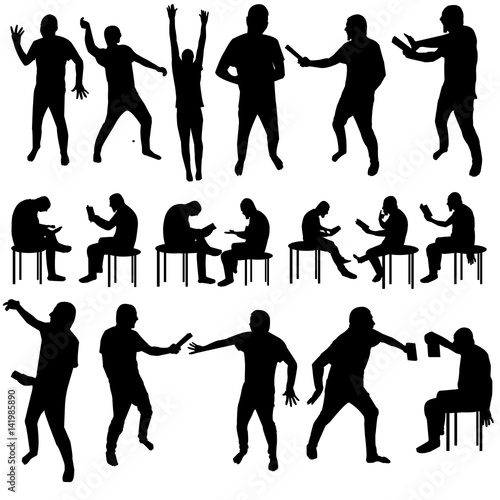 Silhouettes of man over white background 