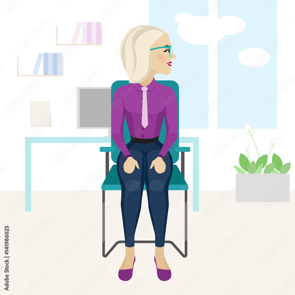 Pretty blonde woman is doing exercise on the office chair. Pretty blonde woman is doing exercise on the office chair.
