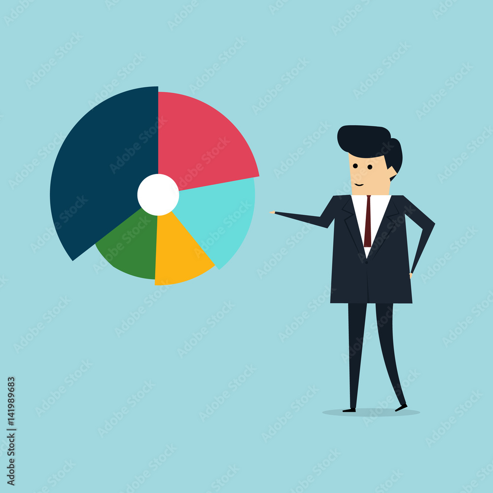 Businessman with points to chart concept Business concept, vector illustrator Businessman with points to chart concept Business concept, vector illustrator