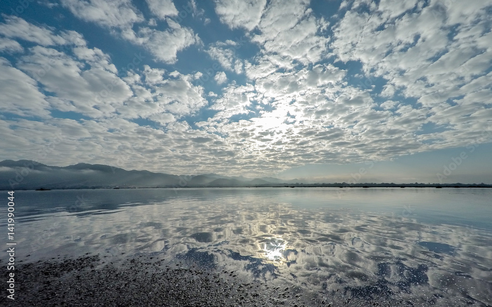 Inle Lake with clouds reflection