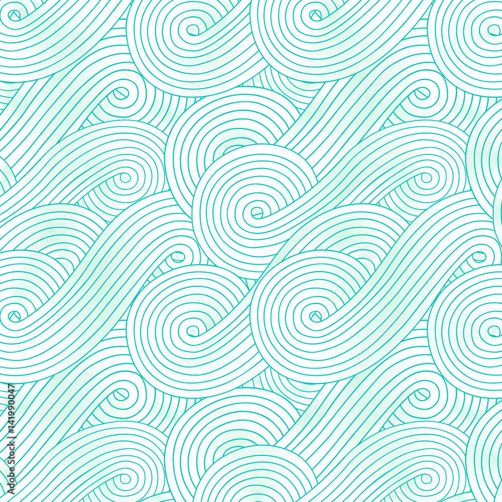 Abstract vector wave background of doodle hand drawn lines. Colorful floral pattern.