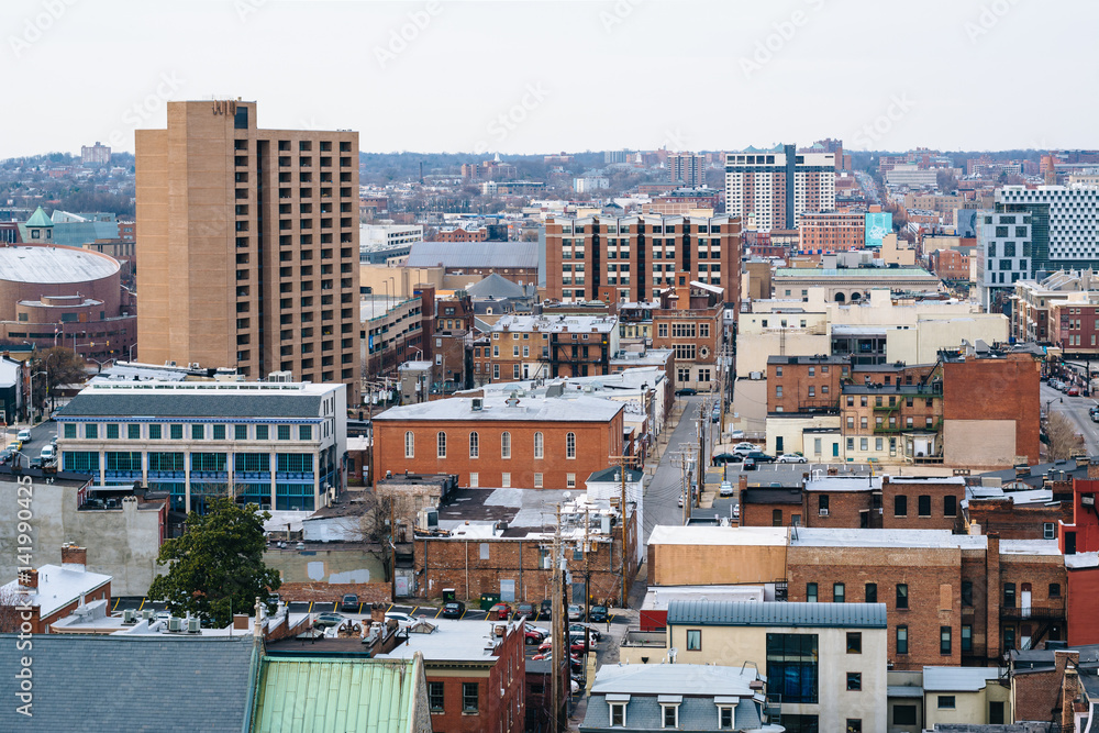 View of buildings in Mount Vernon, Baltimore, Maryland.