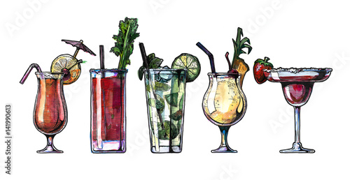 watercolor alcohol cocktails set