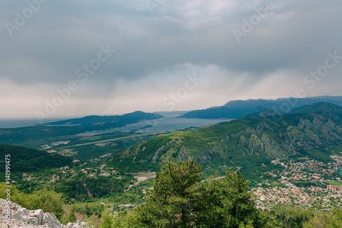 Fototapeta Naklejka Na Ścianę i Meble -  View of the mountain Lovcen Tivat. Tivat Airport. Lustica Peninsula. Montenegrin coast.