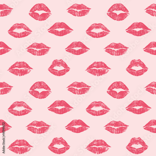 Female lips hearts seamless pattern
