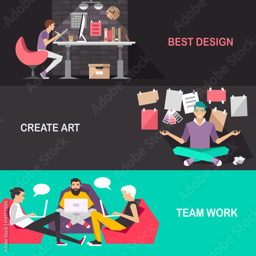 Designer at work. teamwork. Creative process. Set of vector illustrations.