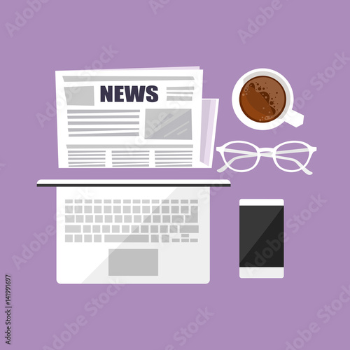 Morning news with a cup of coffee on your desktop