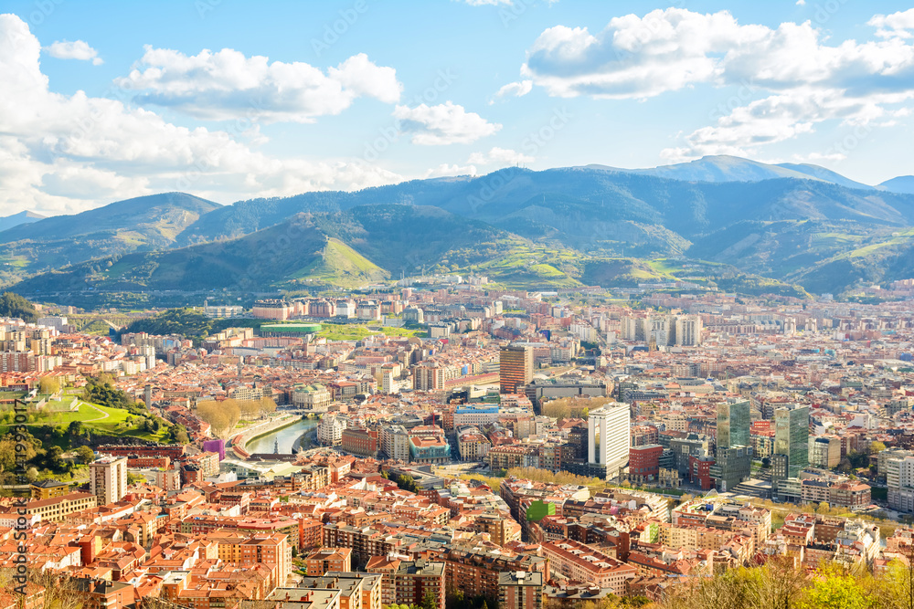 panoramic views to Bilbao city on sunny day, Spain