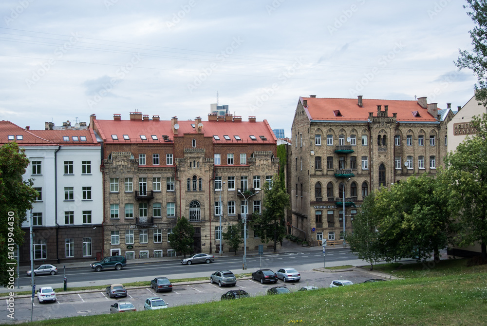 VILNIUS, LITHUANIA - JULY 12, 2015: Houses and parking at Vilnius, Lithuania.