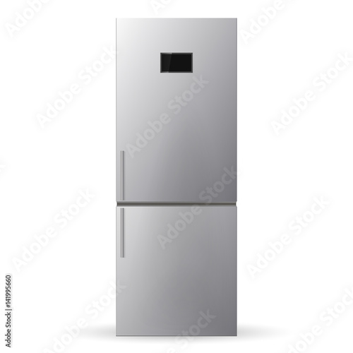 Stainless steel refrigerator. Fridge isolated on white background. Vector illustration. 