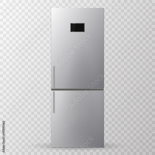 Stainless steel refrigerator. Fridge isolated on white background. Vector illustration. 