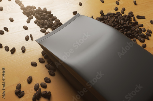 Black coffee package closeup