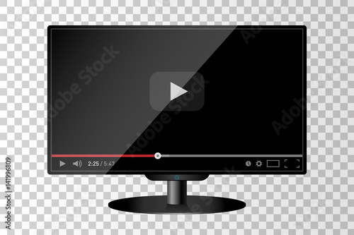 Realistic modern TV monitor isolated. Video player template. Vector illustration