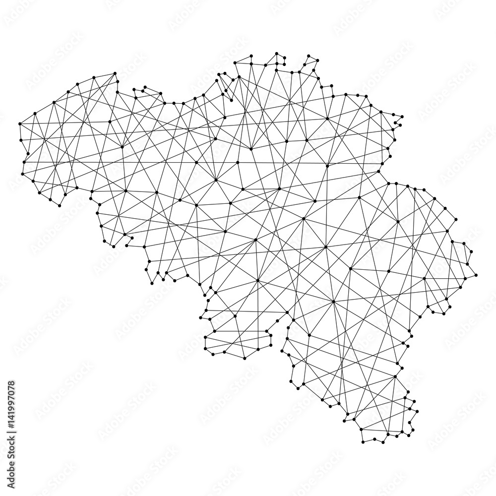 Map of Belgium from polygonal black lines and dots of vector illustration