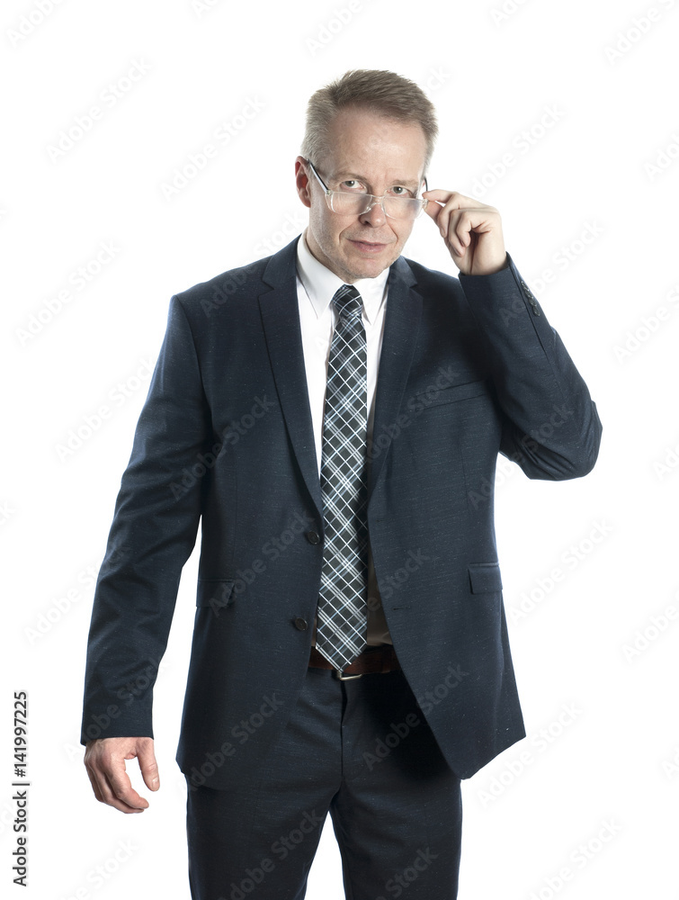Attractive middle-aged businessman wearing glasses. Isolated on white background Attractive middle-aged businessman wearing glasses. Isolated on white background