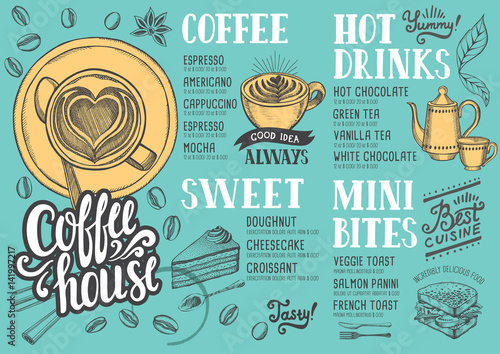 Coffee menu restaurant, food template.