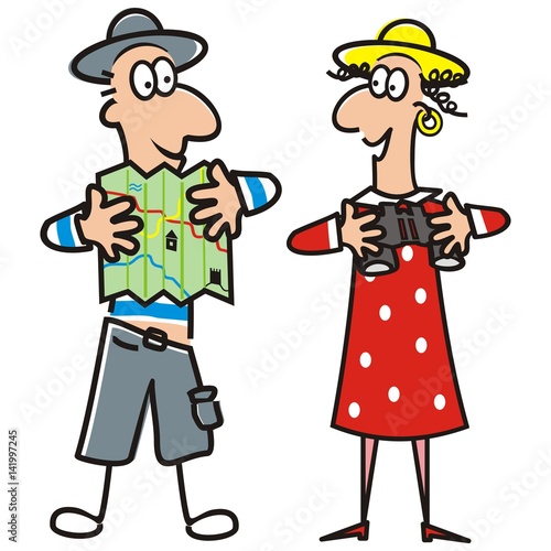 man and lady, tourist, vector illustration