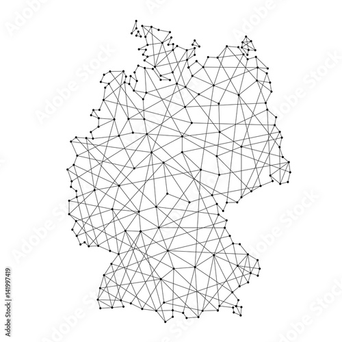 Obraz na plátně Map of Germany from polygonal black lines and dots of vector illustration