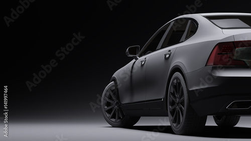 Car wrapped in black matte film. 3d rendering © trodler1
