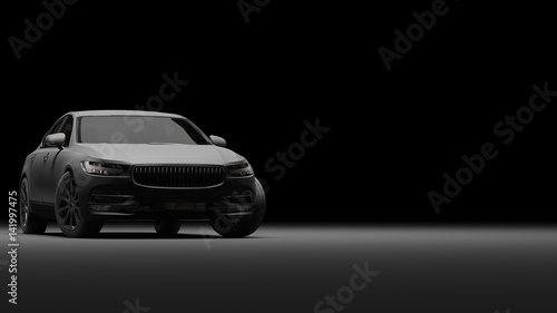 Car wrapped in black matte film. 3d rendering photo