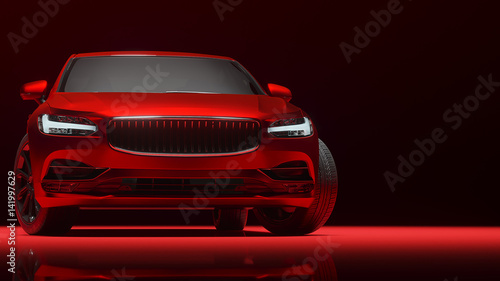 Car wrapped in red matte chrome film. 3d rendering photo