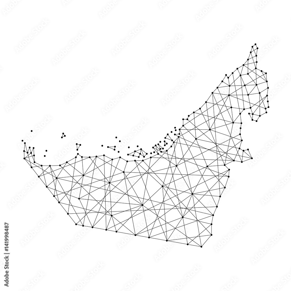 Obraz premium Map of United Arab Emirates from polygonal black lines and dots of vector illustration