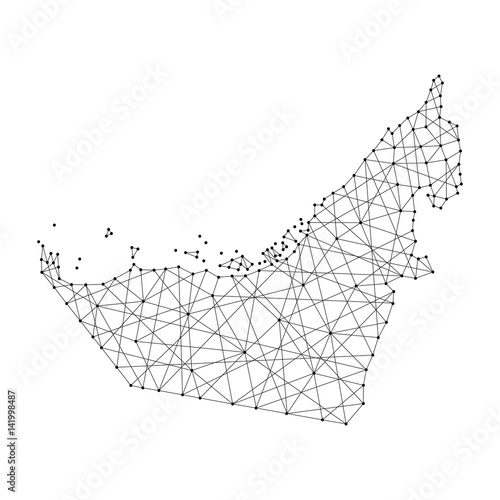 Map of  United Arab Emirates from polygonal black lines and dots of vector illustration