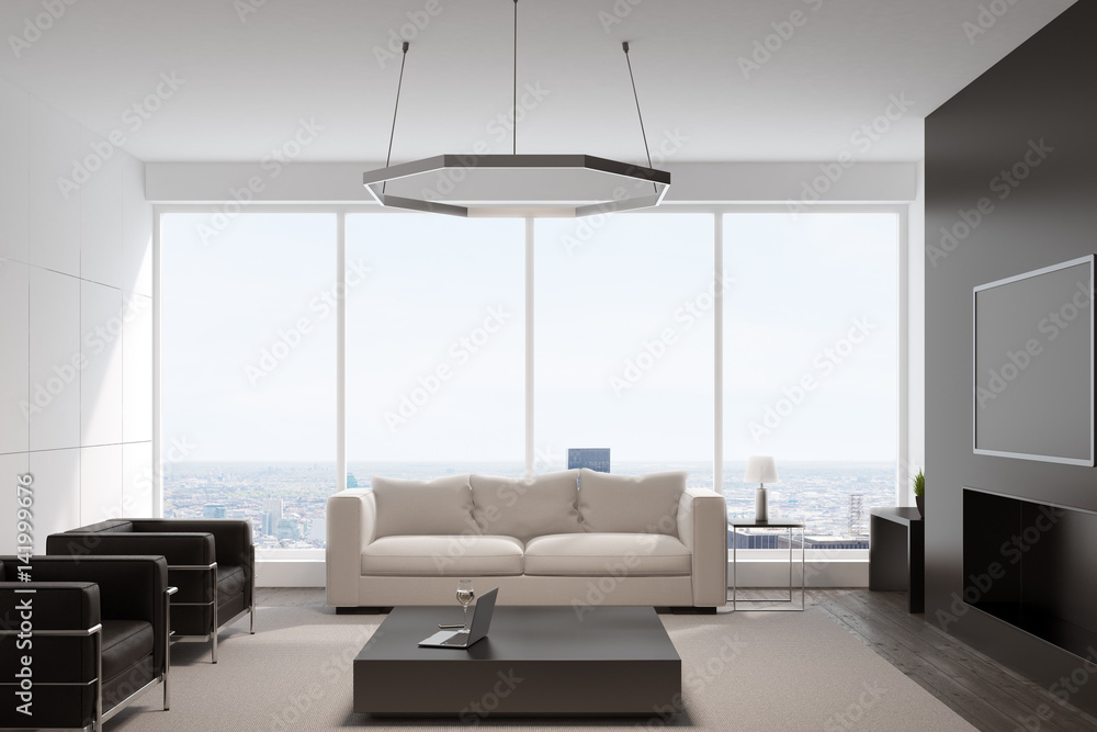 Fototapeta premium Living room with sofa and window, front