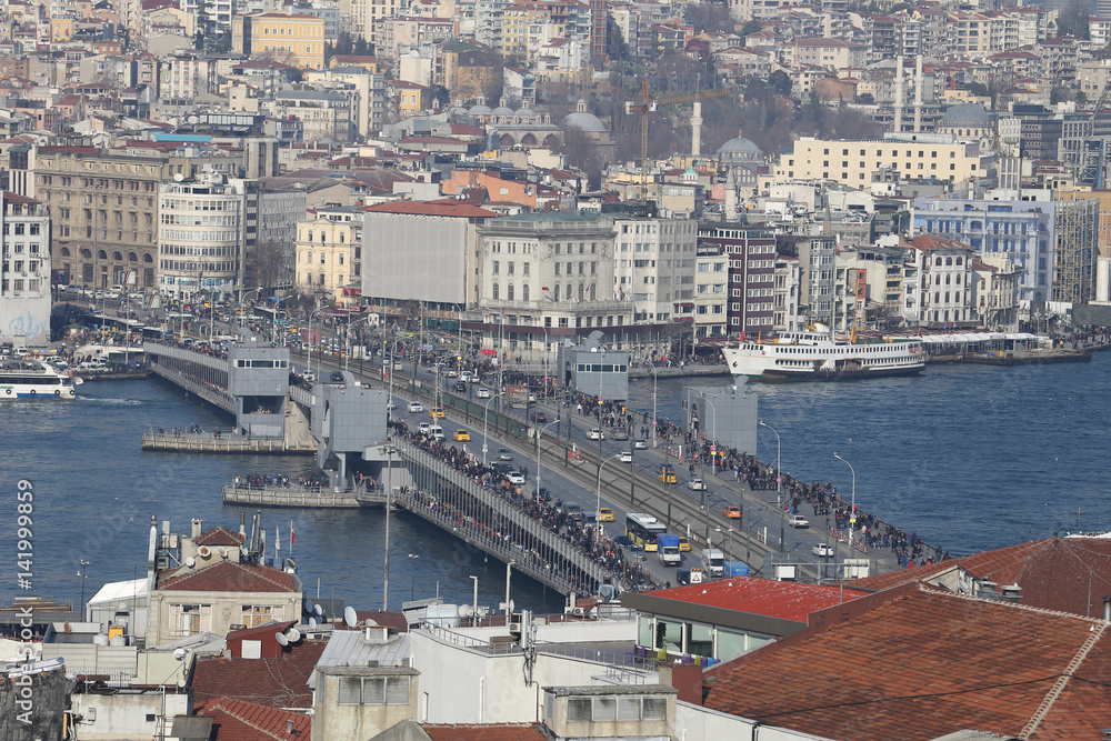 Galata Bridge and Karakoy district in Istanbul city