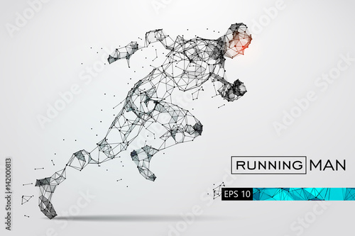 Silhouette of a running man from particles. Vector illustration