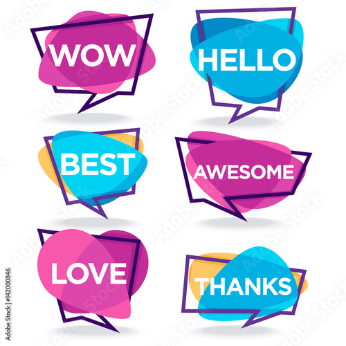 cute and bright speech bubbles with emotional words