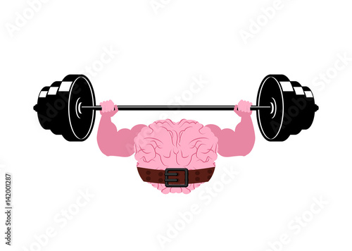 Strong brain and barbell. Powerful pumped human brains