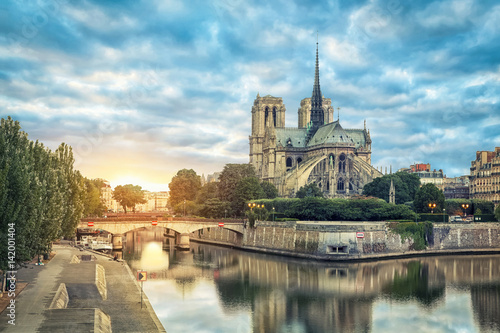 Notre Dame de Paris cathedral reflecting in river