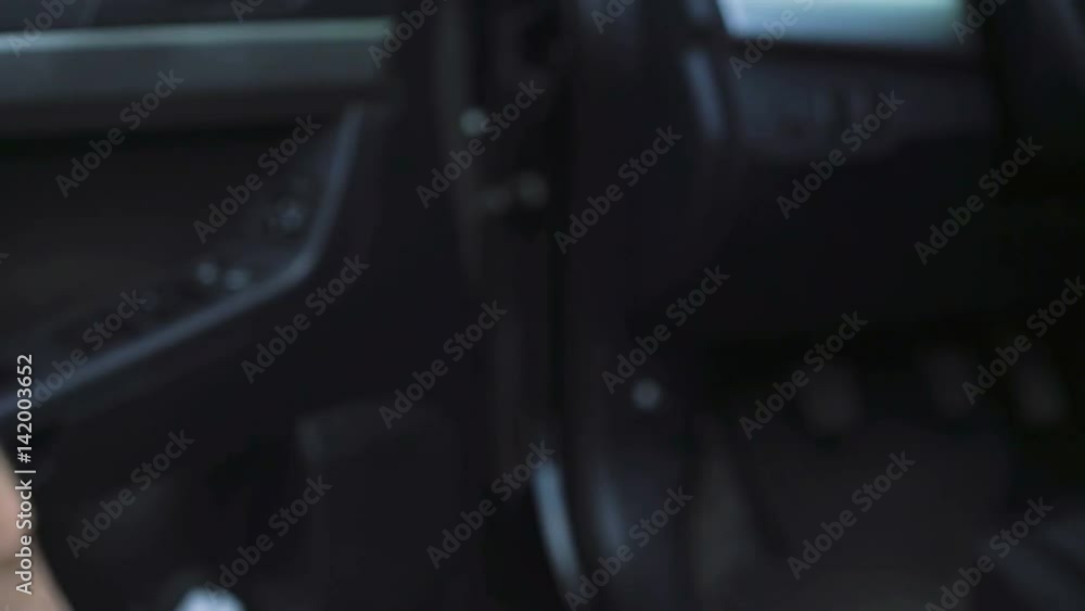 Successful sexy lady coming and sitting into the deluxe car in 4K Successful sexy lady coming and sitting into the deluxe car in 4K