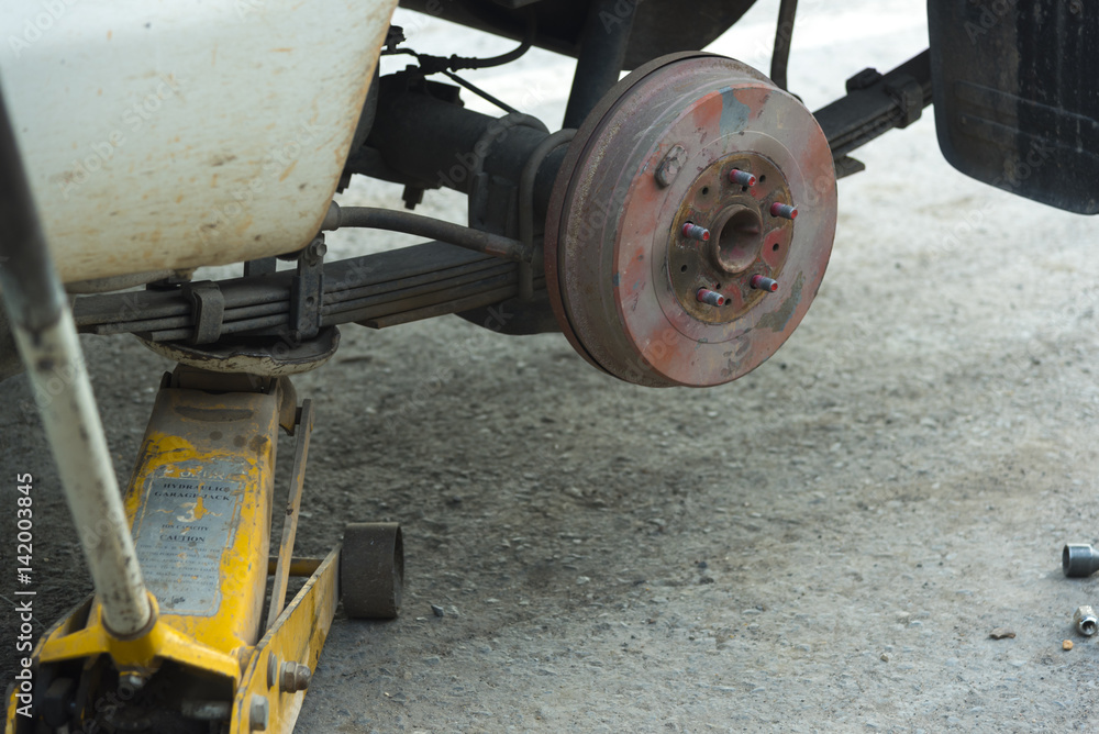 Brakes on a car with removed wheel Brakes on a car with removed wheel