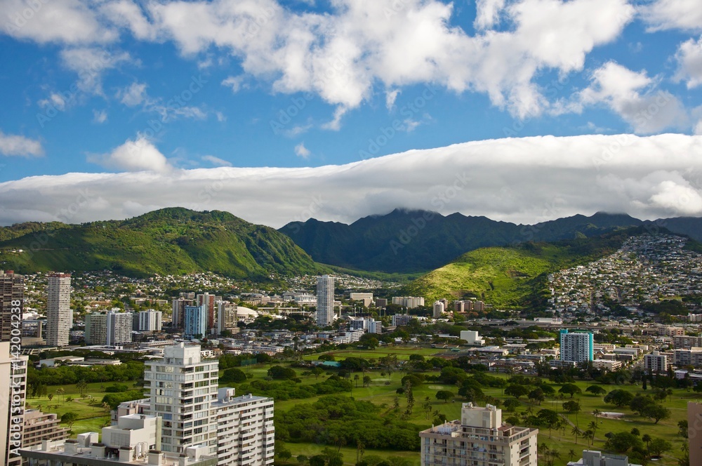 The landscape and a blue sky of Waikiki Beach, Hawaii