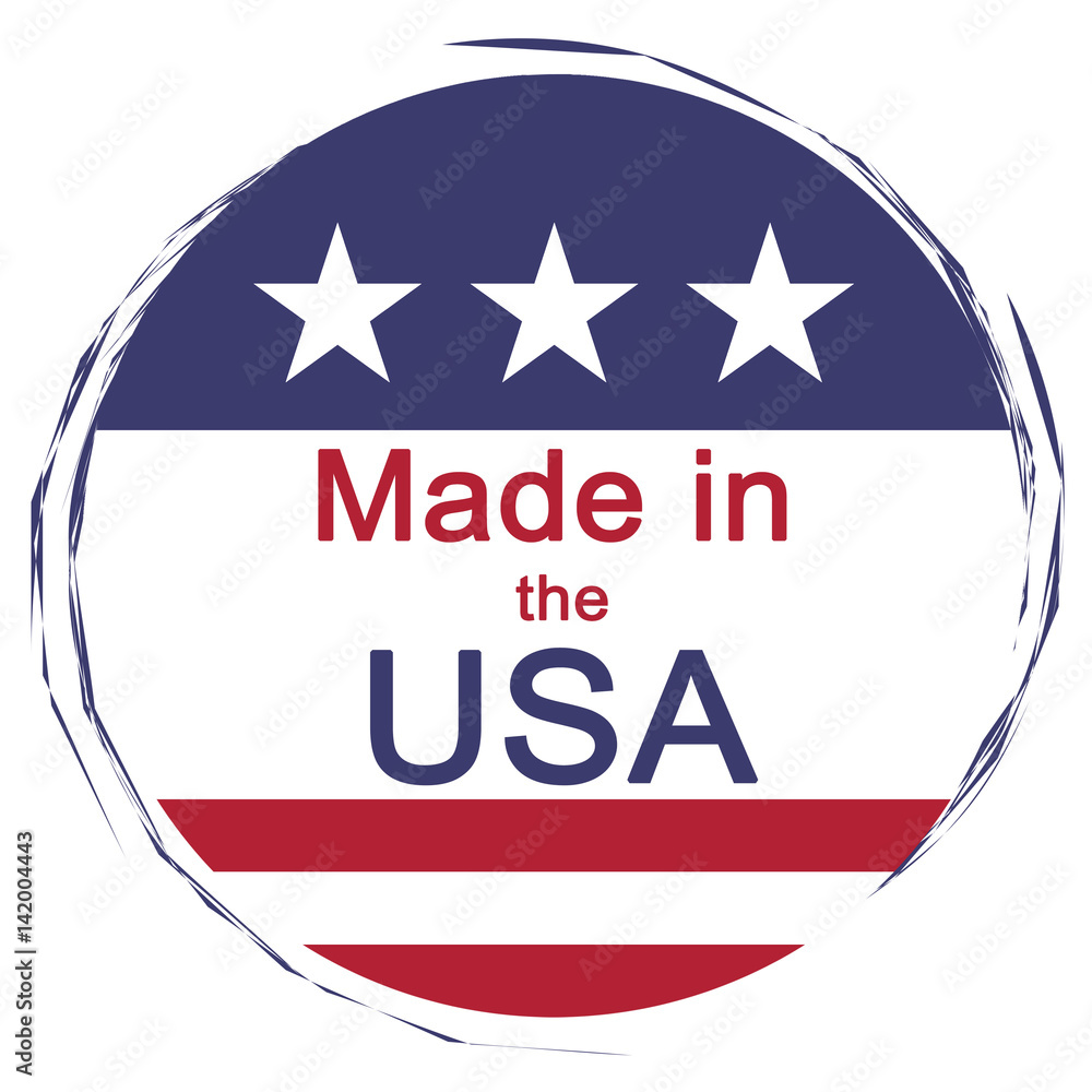 US Business Concept Badge: Made In The USA Button With American Flag, illustration on white background US Business Concept Badge: Made In The USA Button With American Flag, illustration on white background