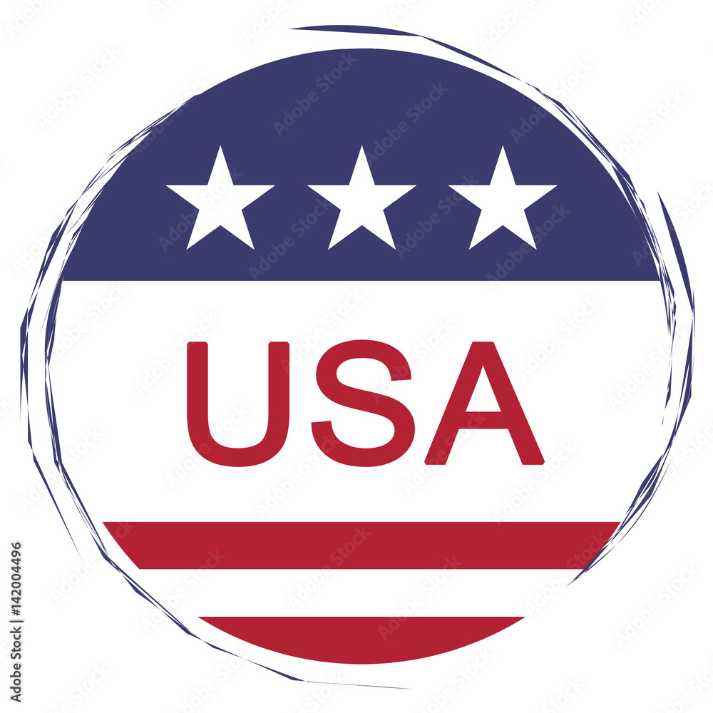 Patriotic Badge: USA Button With US Flag, illustration on white background