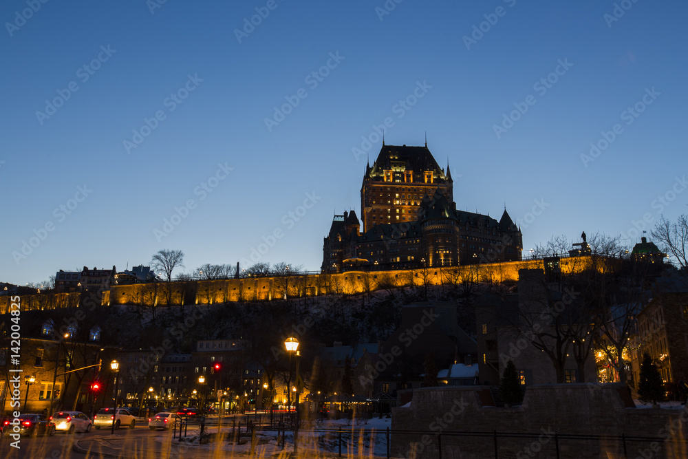 Chateau Frontenac in Quebec, Canada at dusk