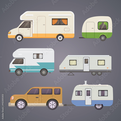 Retro camper trailer collection. car trailers caravan. tourism. © denis08131