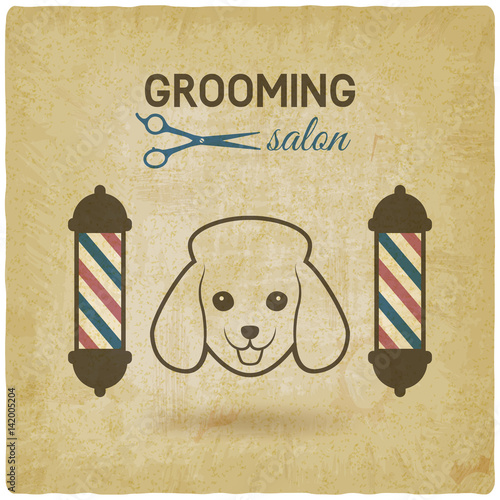 pet grooming salon logo design vintage background
