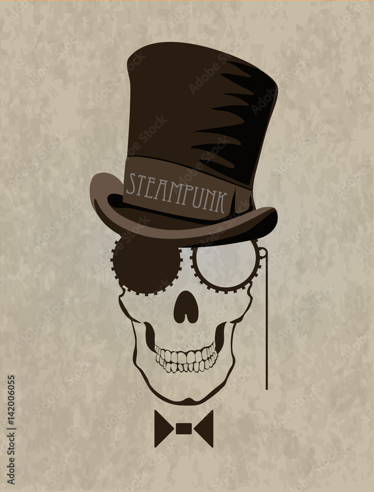 Steampunk stilyzed skull. Template steampunk design for card. Frame