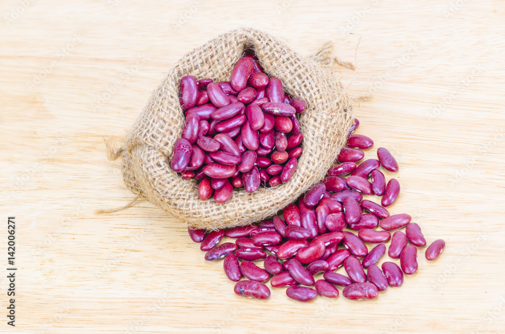 beans in sack, isolated on white background