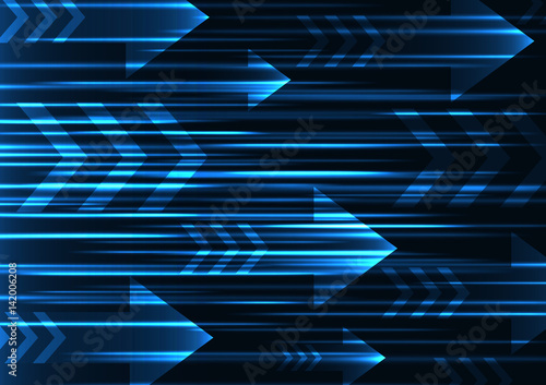 blue arrow abstract technology background, bright speed abstract backdrop, glowing line abstract template, vector illustration