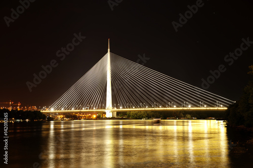 Abstract image - Suspension Bridge night lights. Dusk Skyline