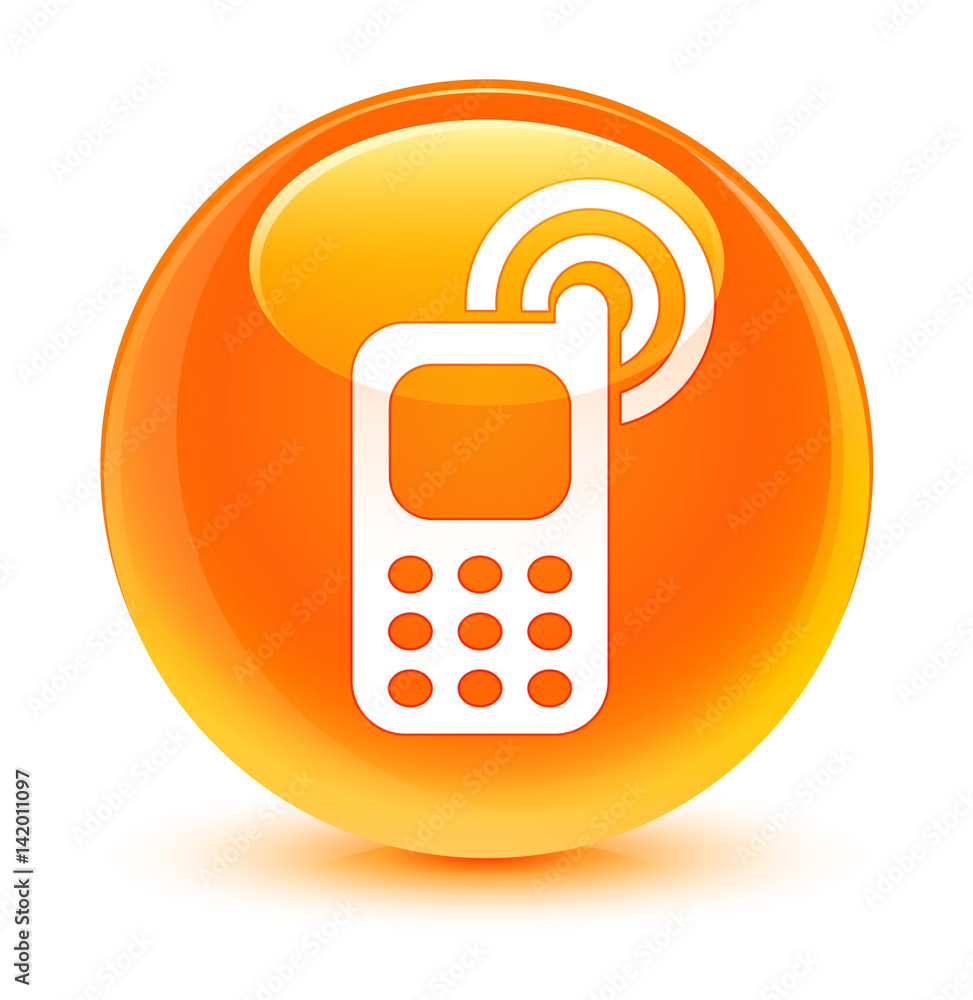 Cellphone ringing icon glassy orange round button Cellphone ringing icon glassy orange round button