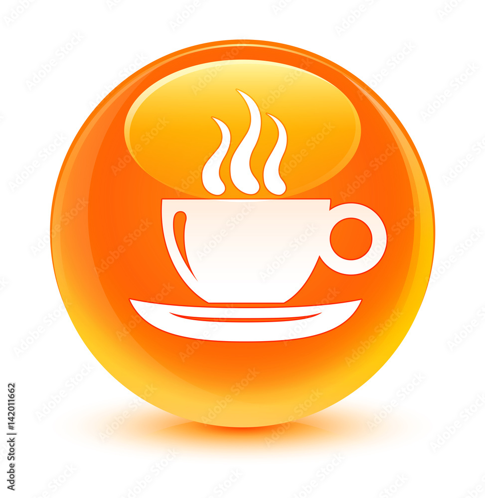 Coffee cup icon glassy orange round button Coffee cup icon glassy orange round button
