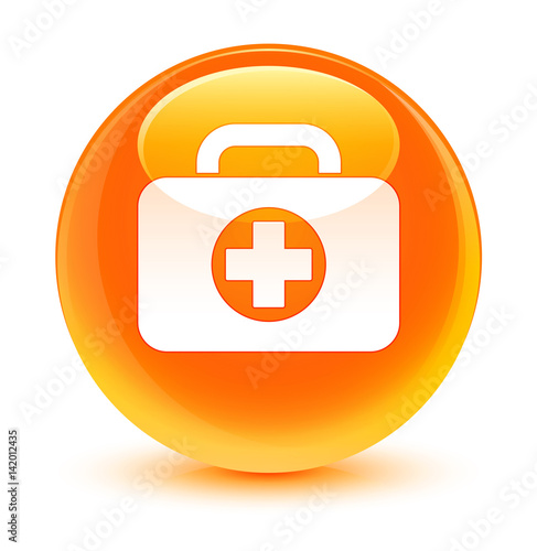 First aid kit bag icon glassy orange round button