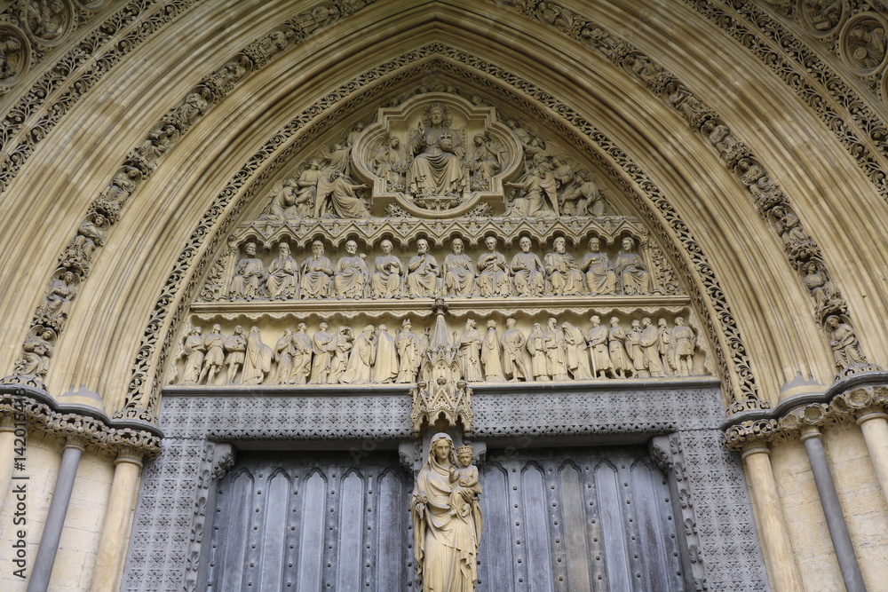 Westportal main entrance of Westminster Abbey in London, United Kingdom