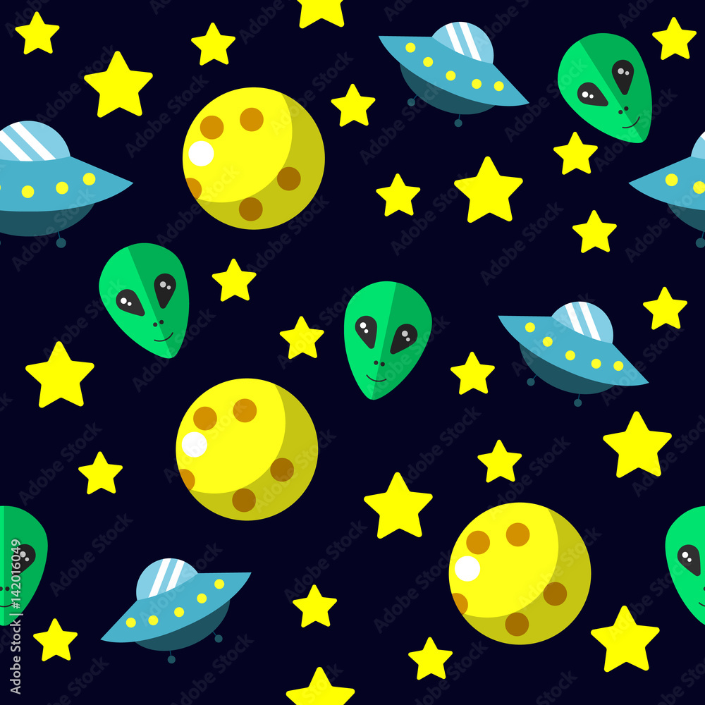Seamless pattern with space, comet, stars, moon and UFO Seamless pattern with space, comet, stars, moon and UFO
